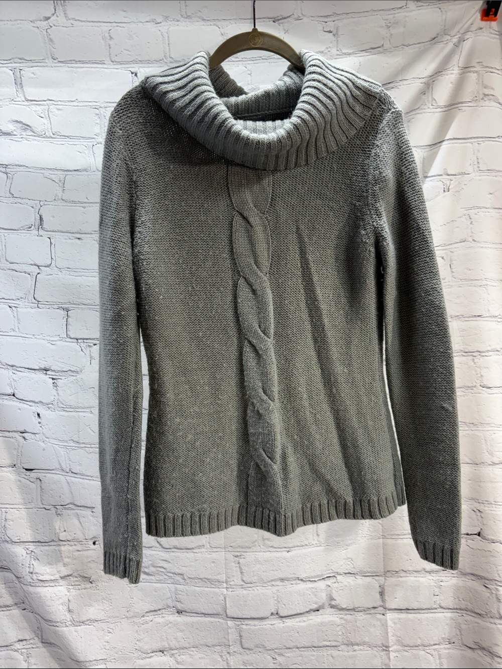 Ann Taylor Factory Gray Cowl Neck Cable Knit Sweater